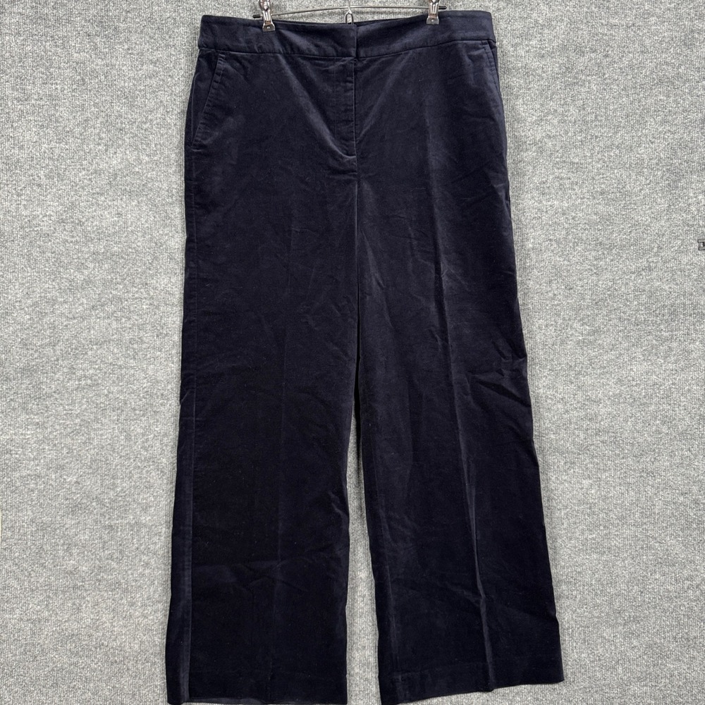 Talbots Womens Size 16 Flared Pants Navy Blue Velour Casual Cotton Blend
